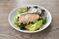 gelled salmon with mixed vegetable salad dressing spicy and sour seafood cream sauce on plate Royalty Free Stock Photo