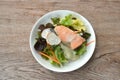 gelled salmon with mixed vegetable salad dressing spicy and sour seafood cream sauce on plate Royalty Free Stock Photo