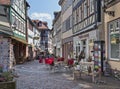 Half-timbered houses in a shopping street in the village gelnhausen in Hessen