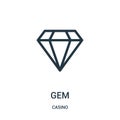 gem icon vector from casino collection. Thin line gem outline icon vector illustration