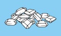 Gem stones pile. Crystal gemstone treasure with diamonds, quartz, emeralds and rhinestone. Vector illustration