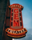 Gem Theater neon sign, in downtown Detroit, Michigan Royalty Free Stock Photo