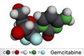 Gemcitabine molecule. It is antineoplastic agent used in the therapy of pancreatic, lung, breast, ovarian, bladder cancer.