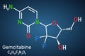 Gemcitabine molecule. Structural chemical formula on the dark blue background