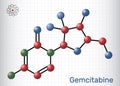 Gemcitabine molecule. Structural chemical formula, molecule model. Sheet of paper in a cage