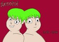 Zodiac sign of the twins in a cartoon version, gemini, colors. Royalty Free Stock Photo