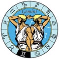 Gemini astrological zodiac sign in circle. Vector