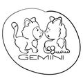 Gemini astrological zodiac sign with cute cat character. Gemini vector illustration on white background Royalty Free Stock Photo