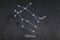 Gemini constellation drawn on a blackboard