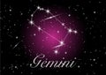 Gemini zodiac constellations sign on beautiful starry sky with galaxy and space behind. Gemini horoscope symbol constellation