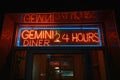 Gemini Diner vintage neon sign at night, Manhattan, New York