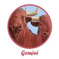 Gemini metal ox year horoscope zodiac sign isolated. Digital art illustration of chinese new year symbol, astrology Royalty Free Stock Photo