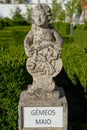 gemini sign represented by stone statue. Episcopal garden of Castelo Branco