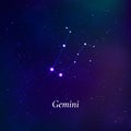 Gemini sign. Stars map of zodiac constellation on dark blue background. Vector Royalty Free Stock Photo