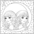 Gemini, twins. A young beautiful girls In the form Royalty Free Stock Photo