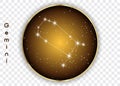 Gemini zodiac constellations sign on beautiful starry sky with galaxy and space behind. Gemini horoscope symbol constellation on d Royalty Free Stock Photo