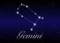 Gemini zodiac constellations sign on beautiful starry sky with galaxy and space behind. Gemini horoscope symbol constellation Royalty Free Stock Photo