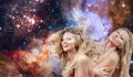 Gemini Zodiac Sign. Astrology and horoscope, Beautiful woman Gemini on the galaxy background