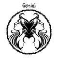 Gemini zodiac sign design form illustration doodle drawing tattoo and  freehand typography style Royalty Free Stock Photo