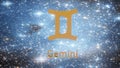 Gemini. Zodiac sign. Horoscope. Space flight through the constellation.