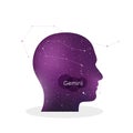 Gemini zodiac sign. Man portrait in profile. Horoscope symbol, linear constellation. Star universe texture. Vector illustration