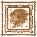 Gemini Zodiac Sign on Native Tribal Leather Frame