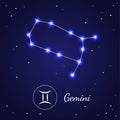 Gemini Zodiac Sign Stars on the Cosmic Sky. Vector Royalty Free Stock Photo