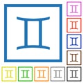 Gemini zodiac symbol flat framed icons Royalty Free Stock Photo