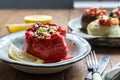 Gemista, Stuffed tomatos and peppers with rice peunuts prunes Royalty Free Stock Photo