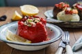 Gemista, Stuffed tomatos and peppers with rice peunuts prunes Royalty Free Stock Photo