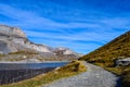 Hiking on the Gemmipass, with view of the Daubensee, Switzerland/Leukerbad