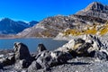 Hiking on the Gemmipass, with view of the Daubensee, Switzerland/Leukerbad