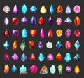 Gems and crystals. Crystal stones and jewel rocks cartoon vector illustration, precious diamond amethyst emerald