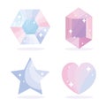 Gems diamond star heart jewelry luxury icons set cartoon Royalty Free Stock Photo