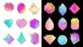 Gems with gradients. Jewelry stone, abstract colorful geometric shapes and trendy hipster diamond vector symbols set