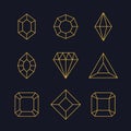 Gems and jewels set. Precious stones and diamonds collection, Game loot UI line icons, vector illustration Royalty Free Stock Photo