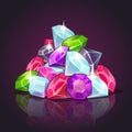 Gems pile cartoon illustration.