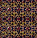 Gems Seamless Pattern. Gold Ornament. Glamour Pattern. Enamel.