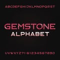 Gemstone alphabet font. Shiny ruby letters and numbers.