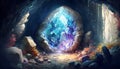 Gemstone cave, crystal cave, luminescent stones