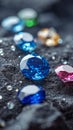 Gemstone collection Natural sapphire jewels on black shine background