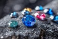 Gemstone collection Natural sapphire jewels on black shine background