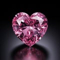 Pink gemstone heart on black background.