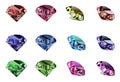 Gemstone vector icons in blue, sky, red, green and pink color. Set of 12 icons Royalty Free Stock Photo