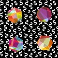 Gemstones abstract seamless pattern. Colorful jewels on black