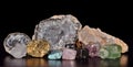 Gemstones arranged for display on a table.