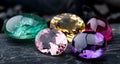 Gemstones collection jewelry set photo with black stone and dark lighting Royalty Free Stock Photo