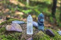 Gemstones fluorite, quartz crystal and various stones. Magic rock for mystic ritual, witchcraft Wiccan and spiritual healing on Royalty Free Stock Photo