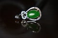 Gemstones jewelery Is a white gold pendant necklace. Set with diamonds and Green jade, rare,