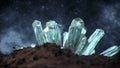 Gemstones quartz minerals crystals on alien planet 3D rendering illustration